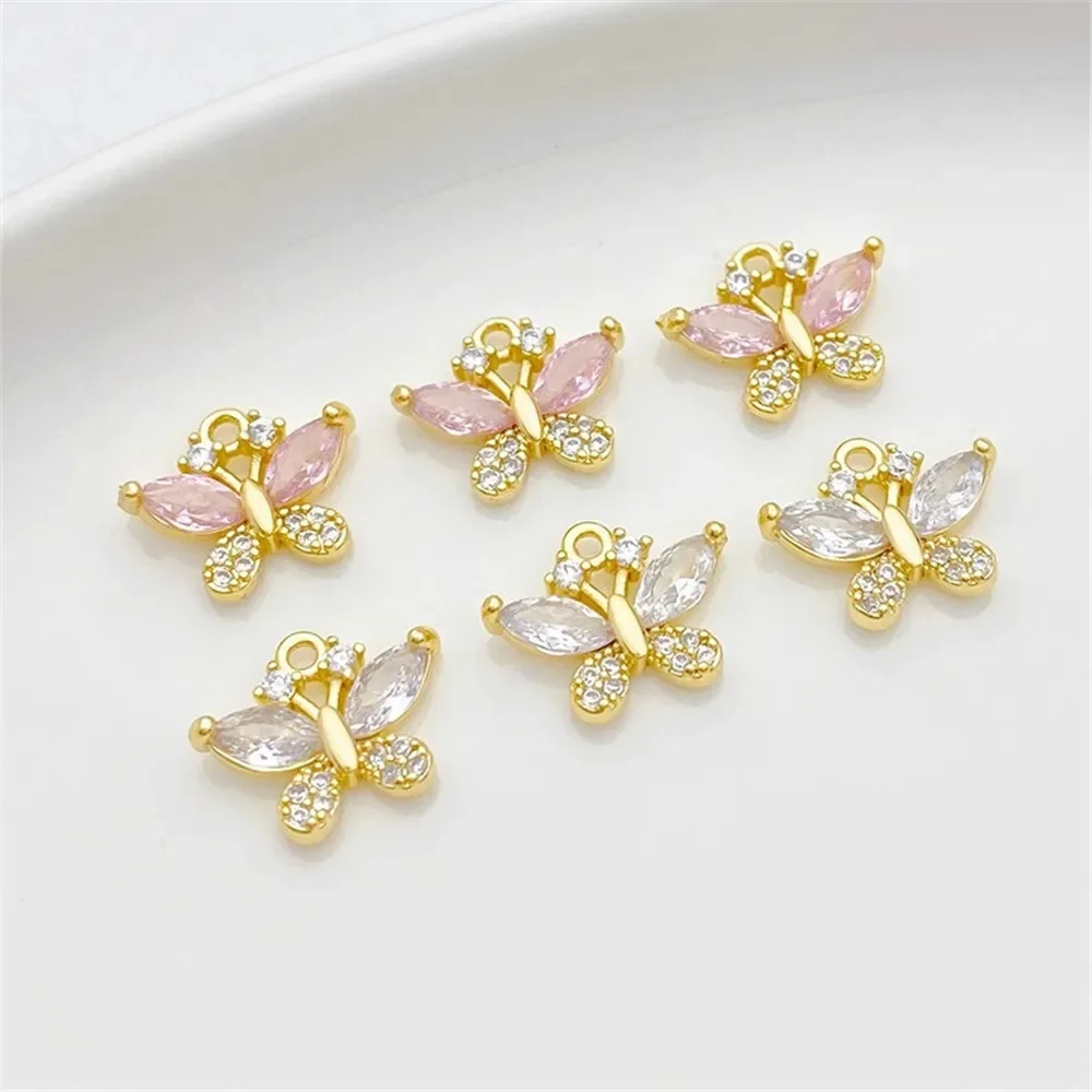 

14K Gold-plated Zircon Butterfly Charm Pendant DIY Jewelry Supplies Beads for Necklace Bracelet Craft Accessories
