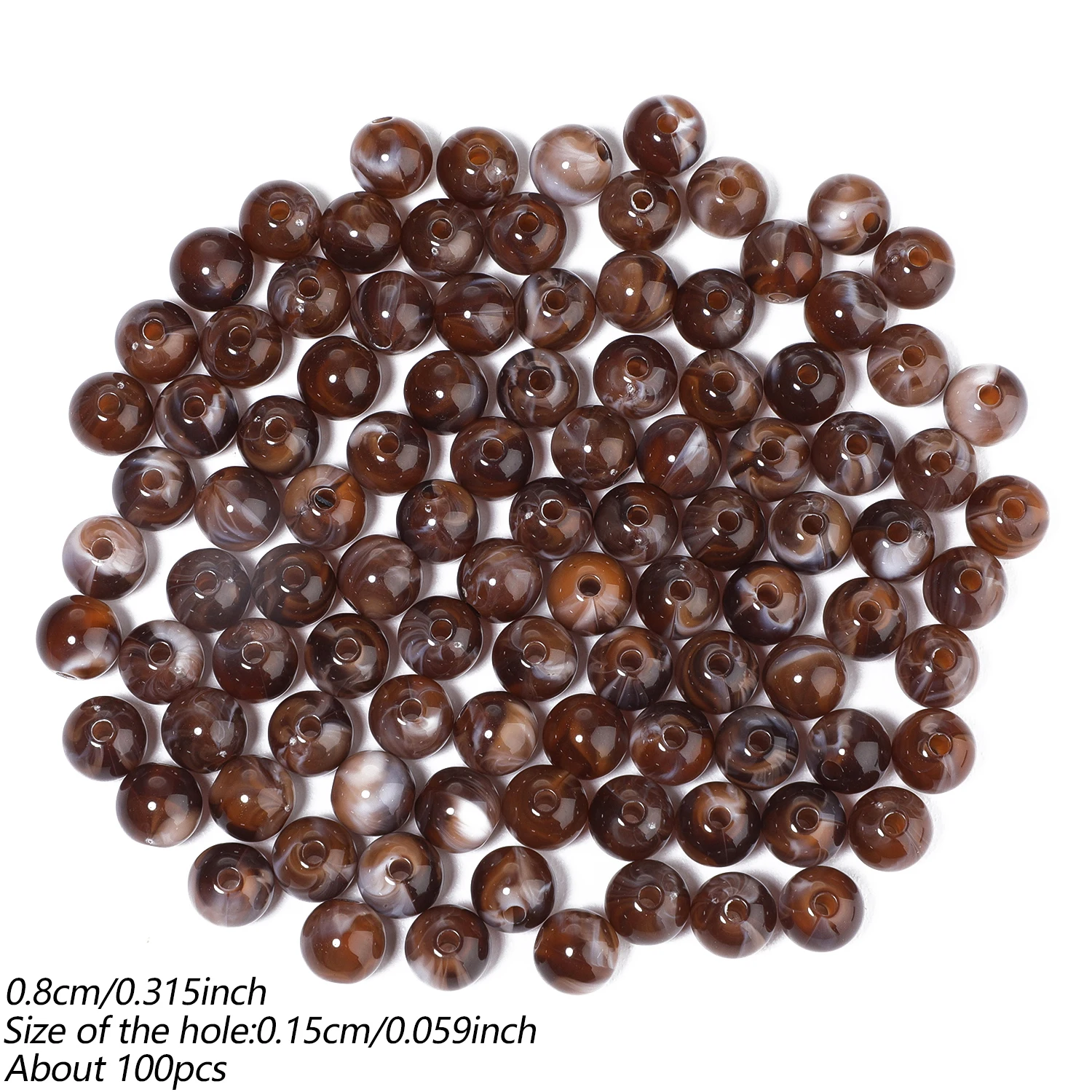 100 Stück 8mm Runde Acrylperlen Mehrfarbige Lose Abstandsperlen für DIY Ohrringe, Armbänder, Halsketten und Schmuckherstellung Zubehör – Detail 1