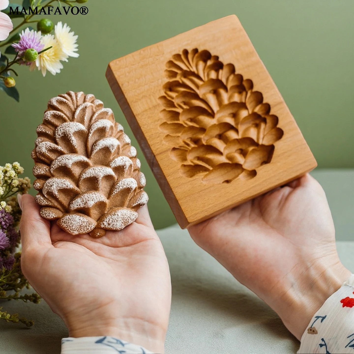 Wooden Cookie Molds for Christmas, DIY 3D Engraved Embossed Biscuit Cutter Moulds Nuts Acorn Pinecone Garland