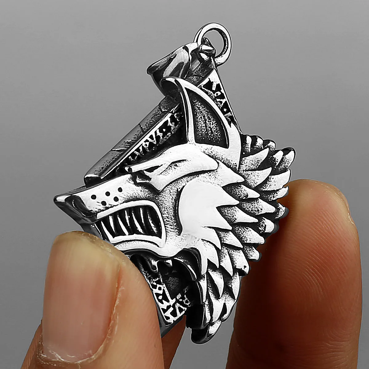 Viking Vintage Wolf Head Geri and Freki Pendant Scandinavian Stainless Steel Necklace Pendant Men's Amulet Jewelry Gift