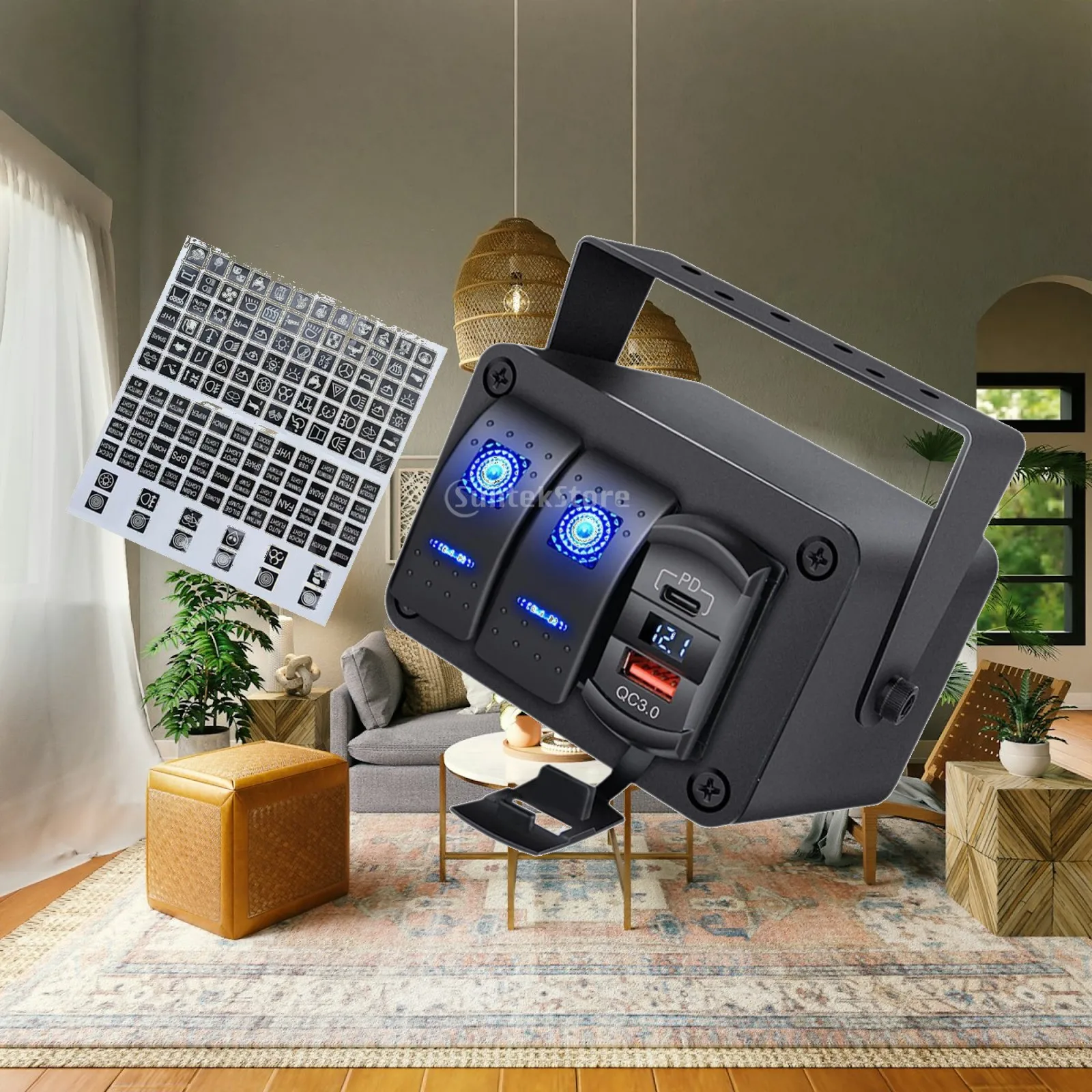 2 Gang Combination Switch Panel Waterproof Quick Charge 12V 24V DC Auto
