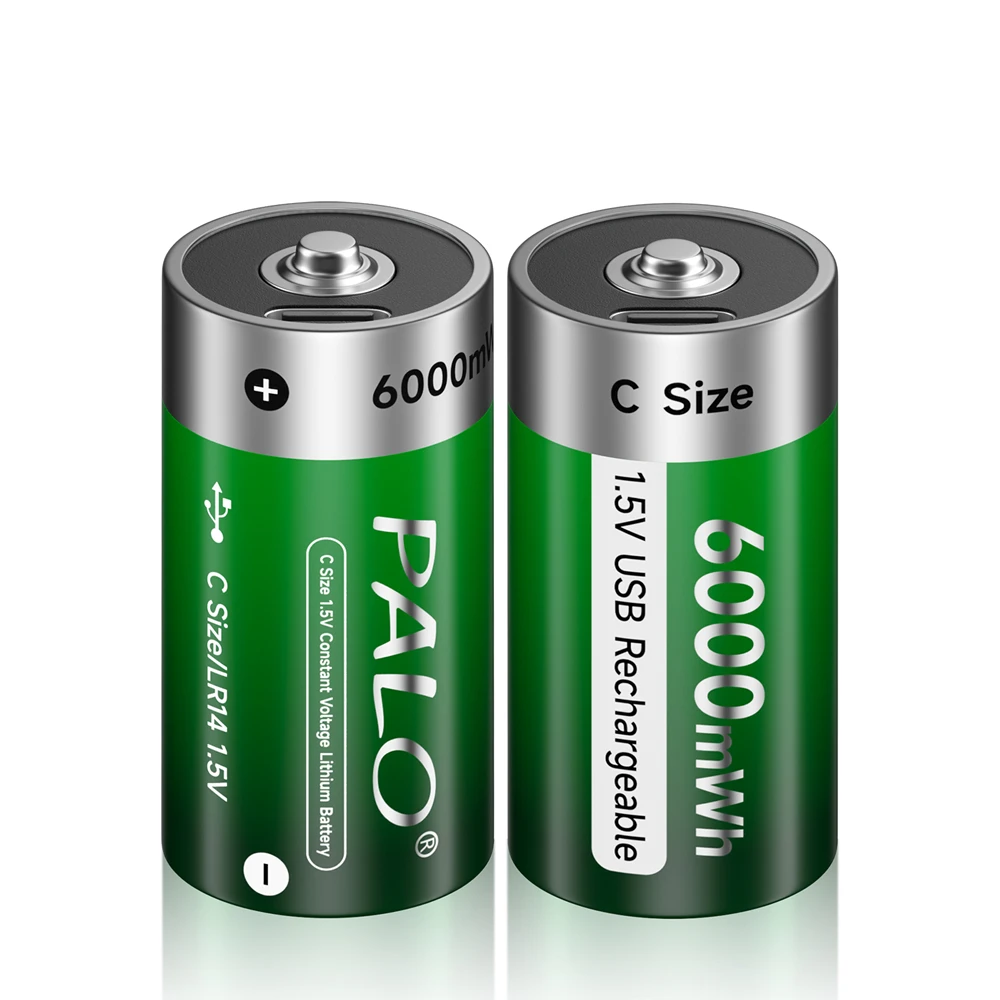بالو-بطارية ليثيوم أيون لسخان المياه وطباخ الغاز ، بطارية قابلة للشحن ، نوع C ، منفذ USB ، 6000mWh ، R14 ، LR14 ، 1.5 فولت ، حجم C