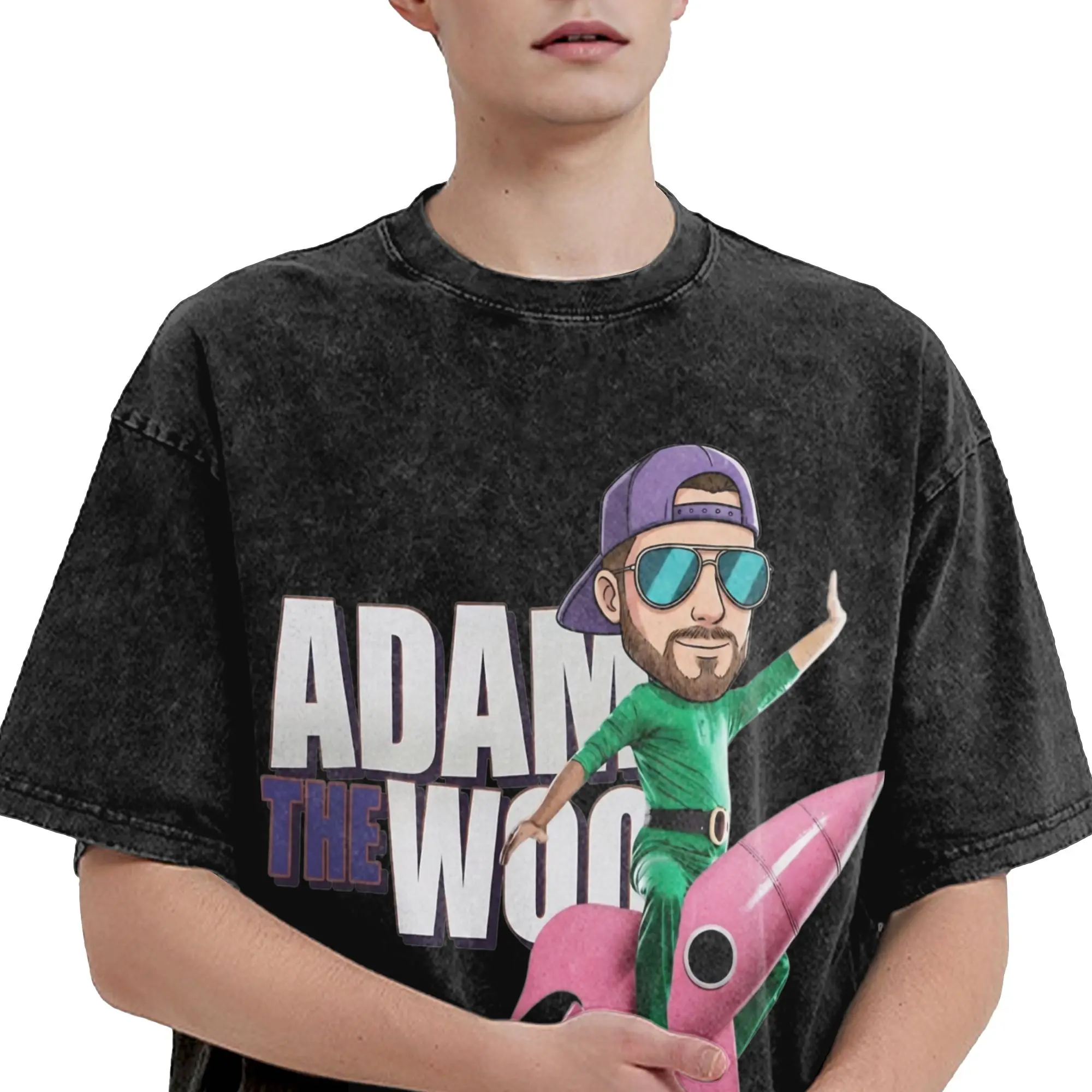 Adam The Woo  Washed T Shirt Couple  Y2K Retro Cotton T Shirts Summer Breathable Harajuku Tee Shirt Loose Plus Size Clothing
