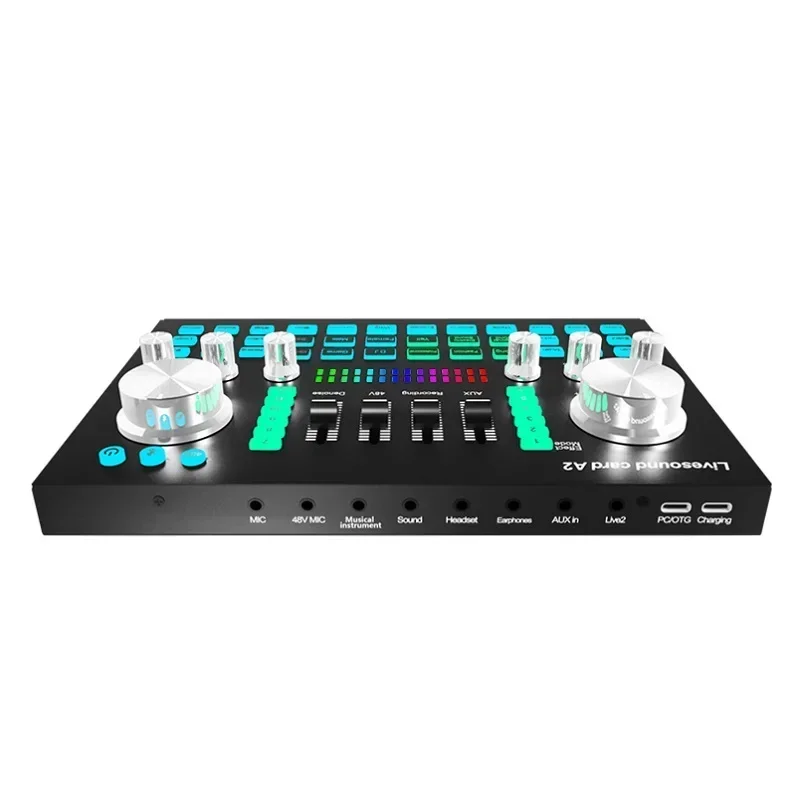 A2 Soundcard live Sound Card Bluetooth-compatible Mixer Audio Professional Adjustable Volume Audio for Music Recording Karaoke