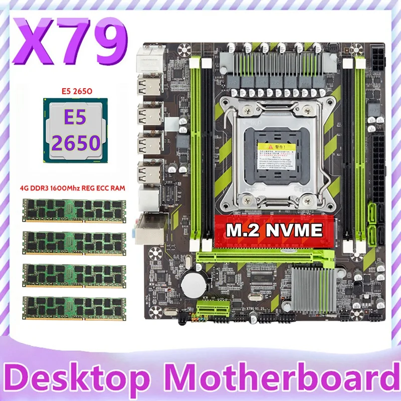 

X79 Motherboard+E5 2650 CPU+4X4GB DDR3 1600Mhz REG ECC RAM Memory Set LGA 2011 M.2 NVME Motherboard