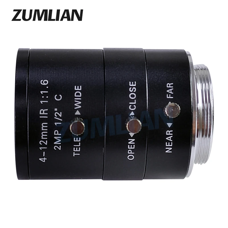 ZUMLIAN 4-12mm Varifocal Lens C-Mount Cameras 1/2'' CMOS Sensors 2MP zoom Lens CCTV Lens for Industrial/Surveillance Cameras