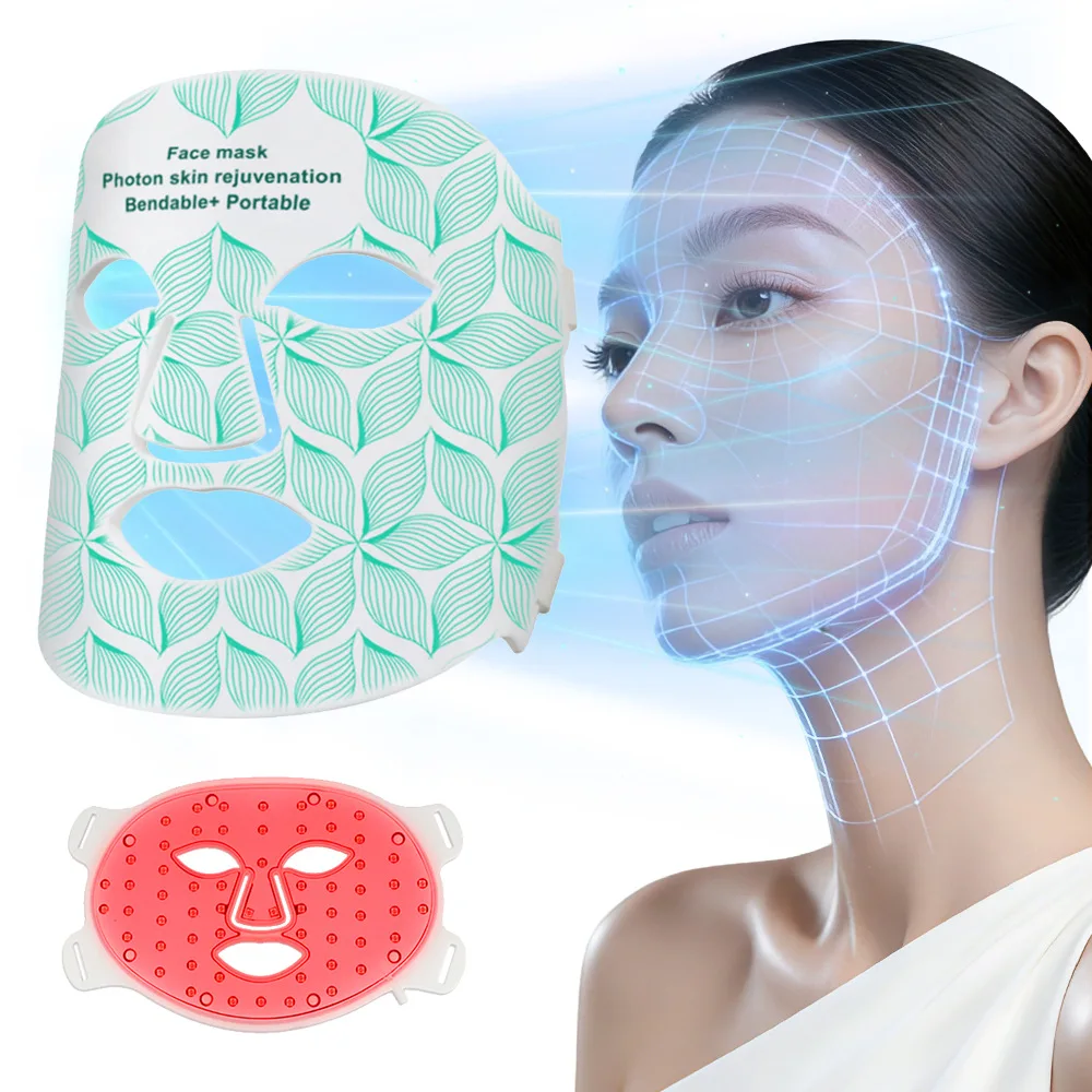 Silicone LED Facial Mask 8 Colors LED Photon Red Light Infrared Therapy Flexible Facial Mask Skin Firming Whitening and Anti Rednes Wireless Use