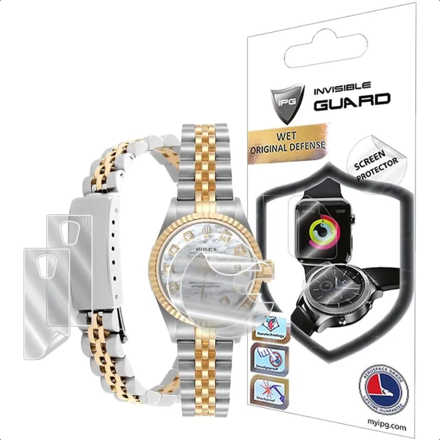 IPG لساعة رولكس ليدي ديتجست أويستر الذهبية واقي شاشة هيدروجيل 2 وحدة + واقي مشبك (وحدتان) غير مرئي عالي الدقة