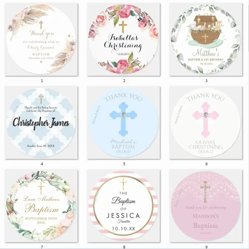 Christening Baptism Stickers Custom Girl Or Boy Stickers 3 4 5 6 7 8 cm Personalized Christening Baptism Favor Labels