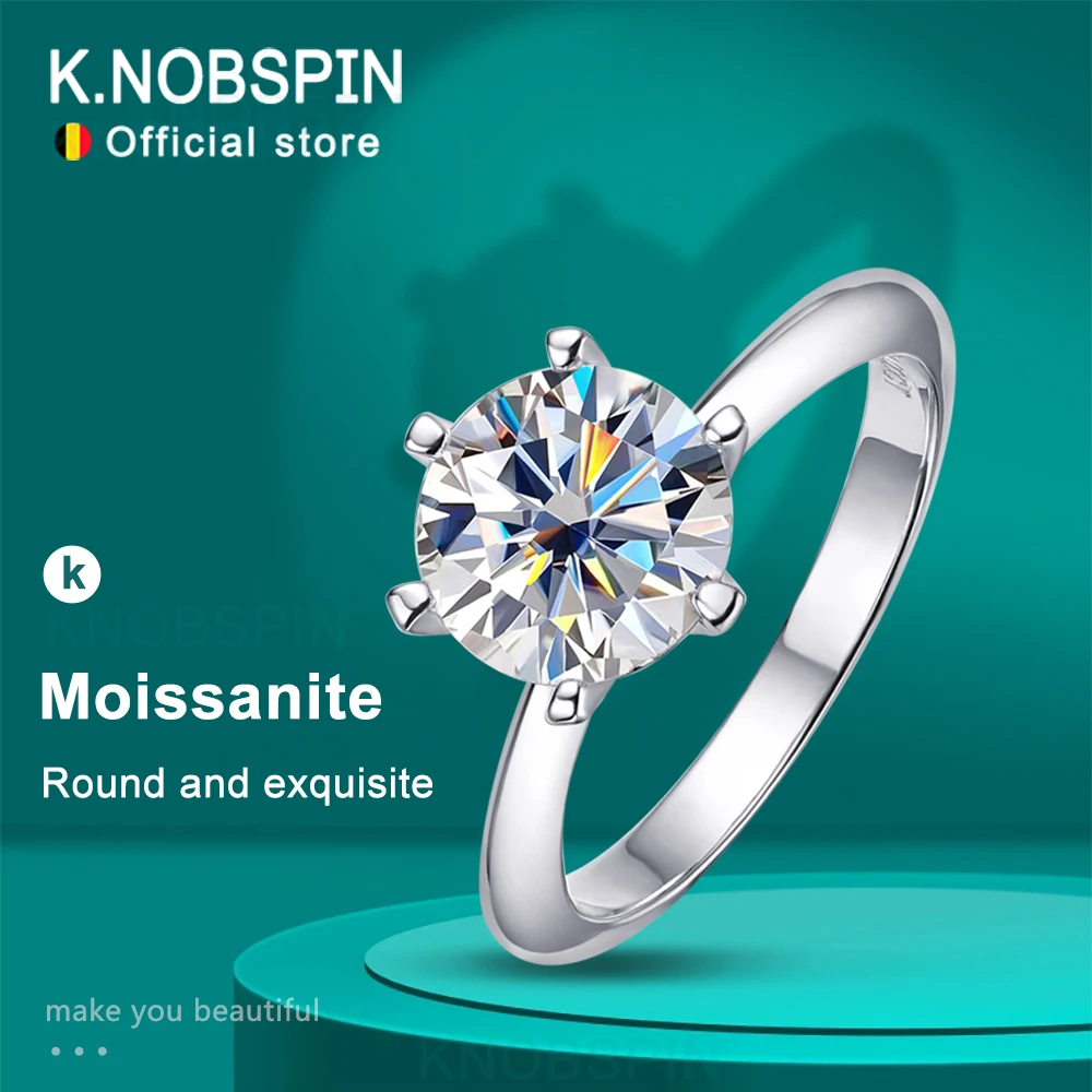 טבעות KNOBSPIN D VVS Moissanite עבור נשים 6 פרונג קלאסיות מגניבות סוליטר אירוסין חתונה טבעת GRA מוסמכת טבעת כסף 925