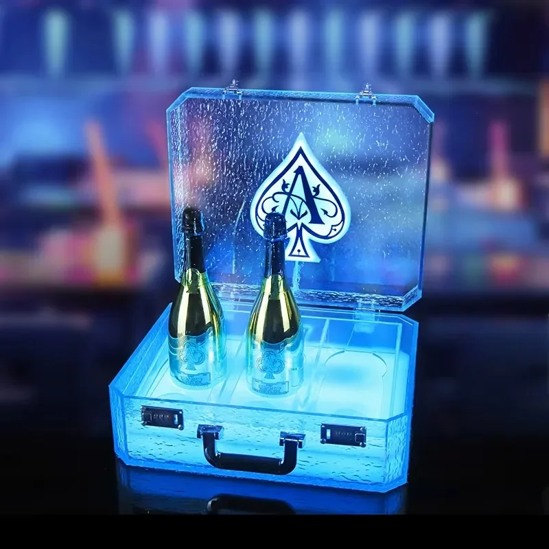 Bar Nightclub Acrylic Ace of Spade Case VIP Champagne Wine LED Liquor Bottle Display Holder Briefcase Box Carrier Glorifier