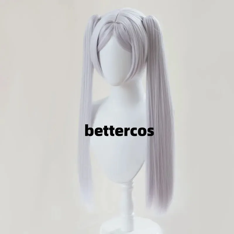 Peluca de Cosplay Frieren, pelucas Frieren largas de alta calidad, color gris plateado, pelo sintético resistente al calor, pelucas de Anime para fiesta + gorro de peluca