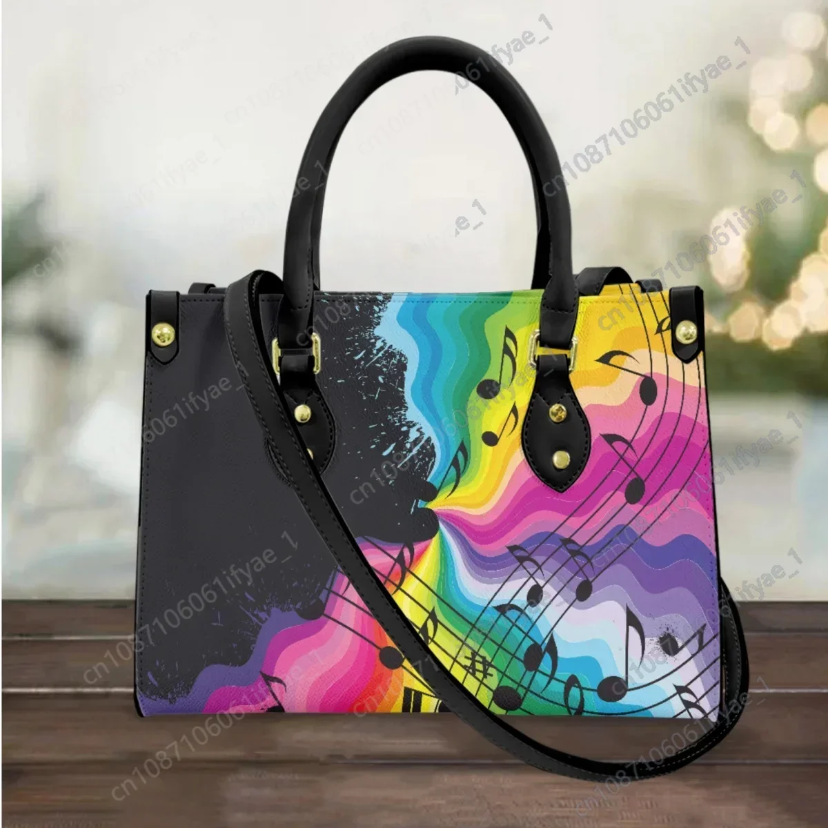 Music Notes Luxury Design Elegant Handbag Female Fashion Outdoor Commuter Shopping Messenger Bag PU Leather Vintage Small Totes