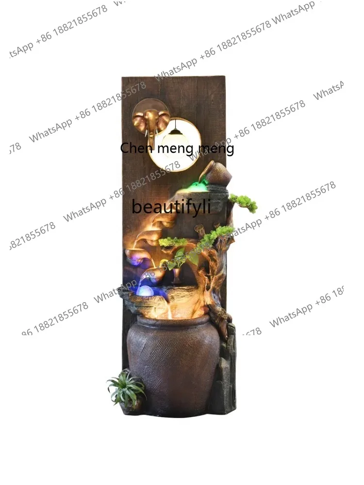 New Chinese Style Water Fountain Living Room Entrance Pottery Jar Landscape Decoration Fengshui Wheel Opening Gift Floor