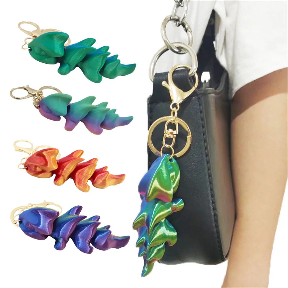 

3D printing mini cute little dragon keychain women's bag keychain stainless steel keychain pendant