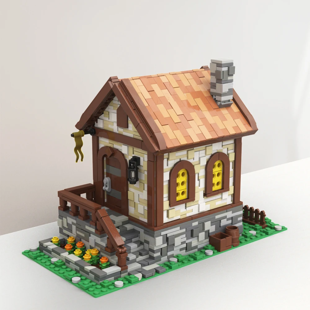 Gobricks MOC غابة القرون الوسطى كوخ مزرعة كوخ بنة مجموعة عرض الشارع العمارة كوخ التعليم لتقوم بها بنفسك ألعاب أطفال الطوب