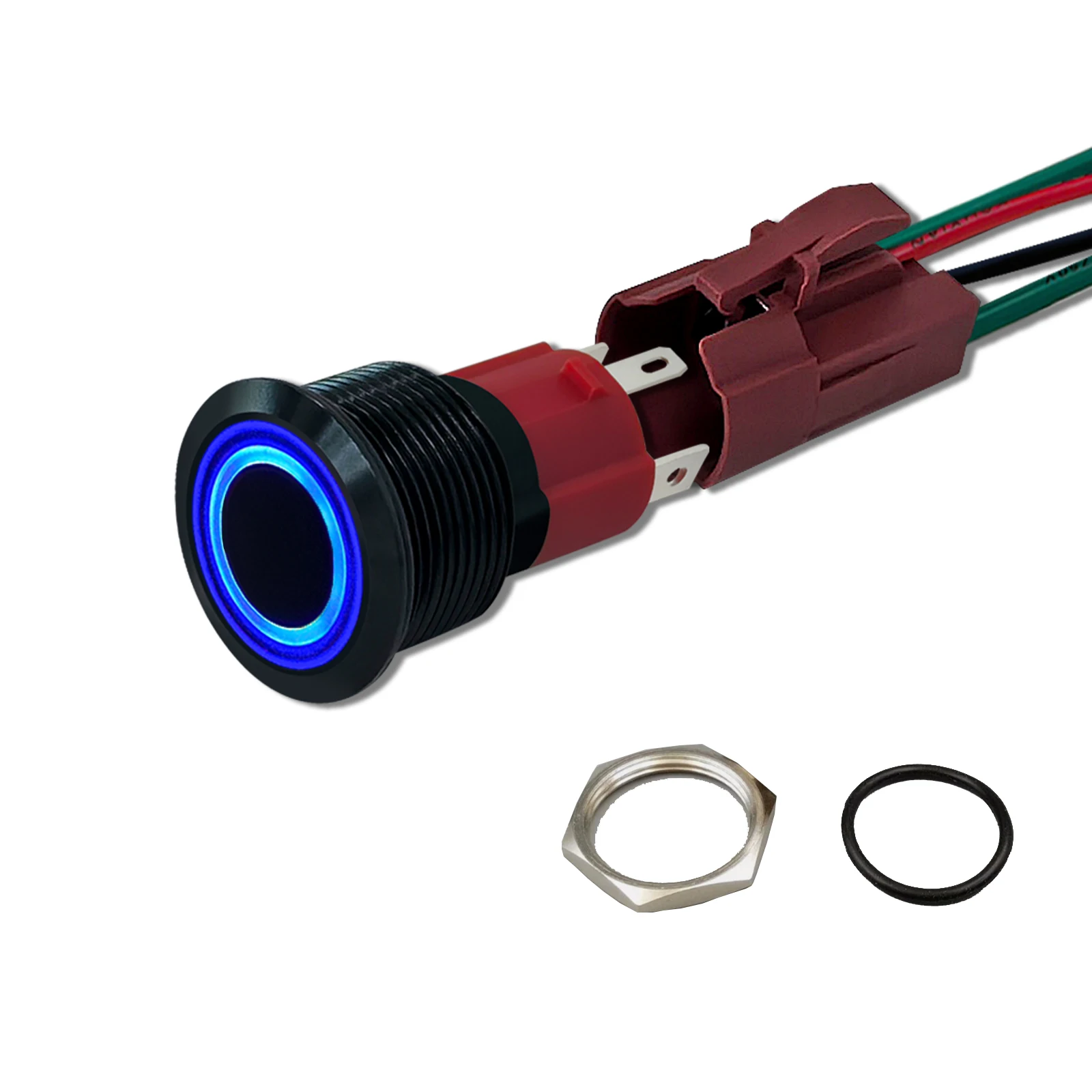 12V ON OFF 19mm Latching Push Button Switch Angel Eye Halo Ring LED Metal with Wire Socket Plug for Power LED Light Bar Car Boat