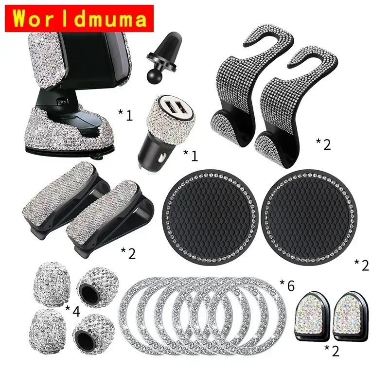 

20Pcs/Set Car Phone Holder Rhinestone Holder Universal Auto Interior Hooks Sticker Pad Set Pink Bling Car Accessories for Women