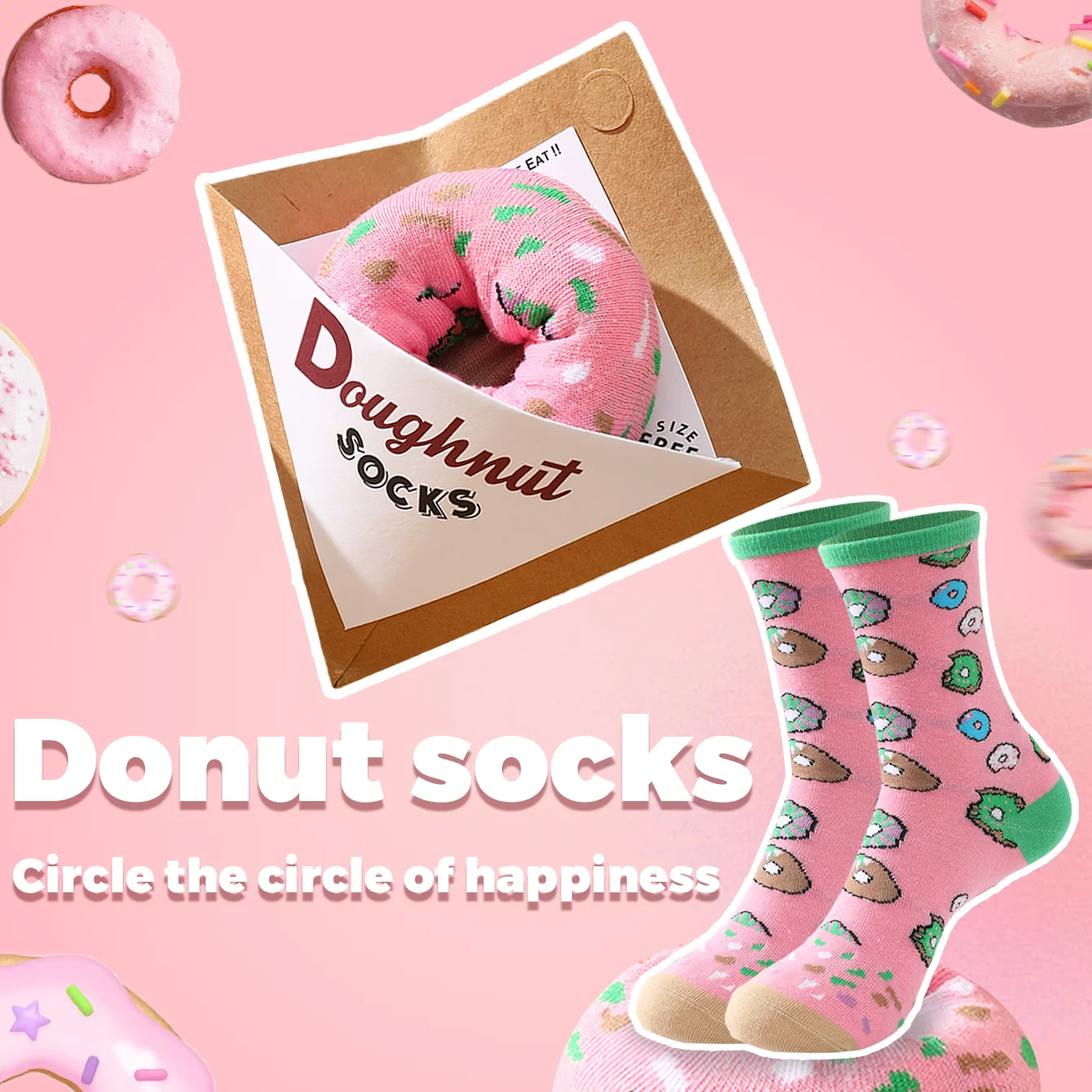 1 Paar Wadenlange Socken für Männer und Frauen, neuartige und lustige bunte Donut-Box-Socken, europäischer und amerikanischer Modestil, bequem und atmungsaktiv, originelle Geschenke für Partys,