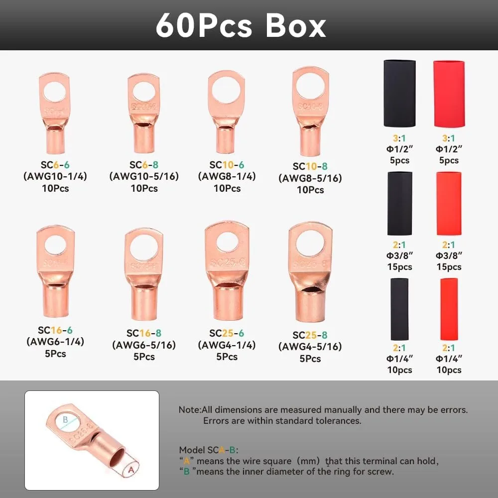 Heavy Duty Battery Cable Crimping Tool Set with Cutter, Copper Terminals & Heat Shrink Tubing for 10-1 AWG Wires