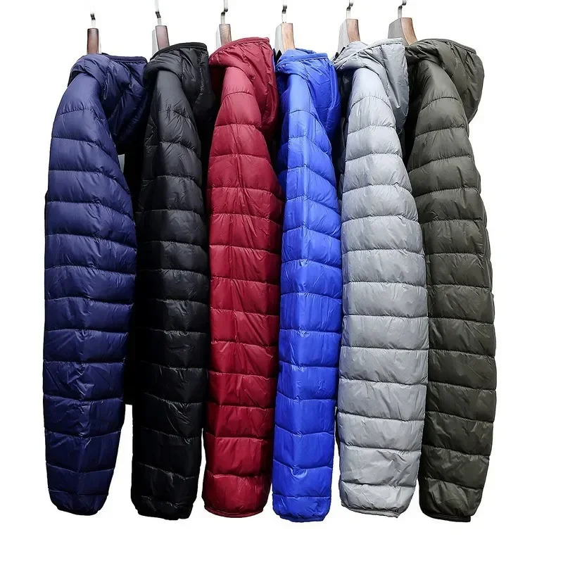 Lightweight Spring Down Jacket Men Feather Hooded Coat Youth Slim Fit Coat Padded Down Jackets 2025 New Winter Plus Size 5XL 6XL