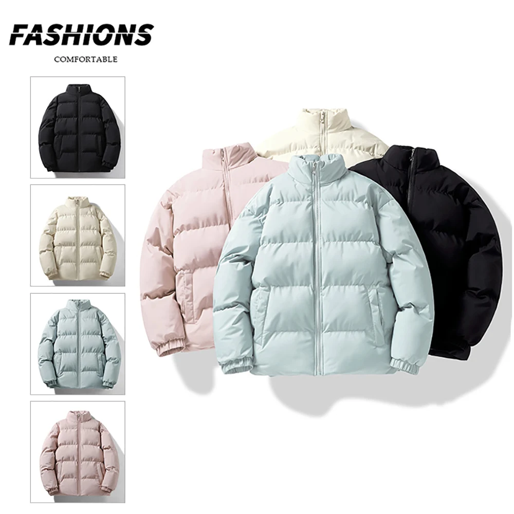 

Men's cotton winter casual jacket, loose large-sized parka, casual and versatile solid color stand-up neck Korean leather coat