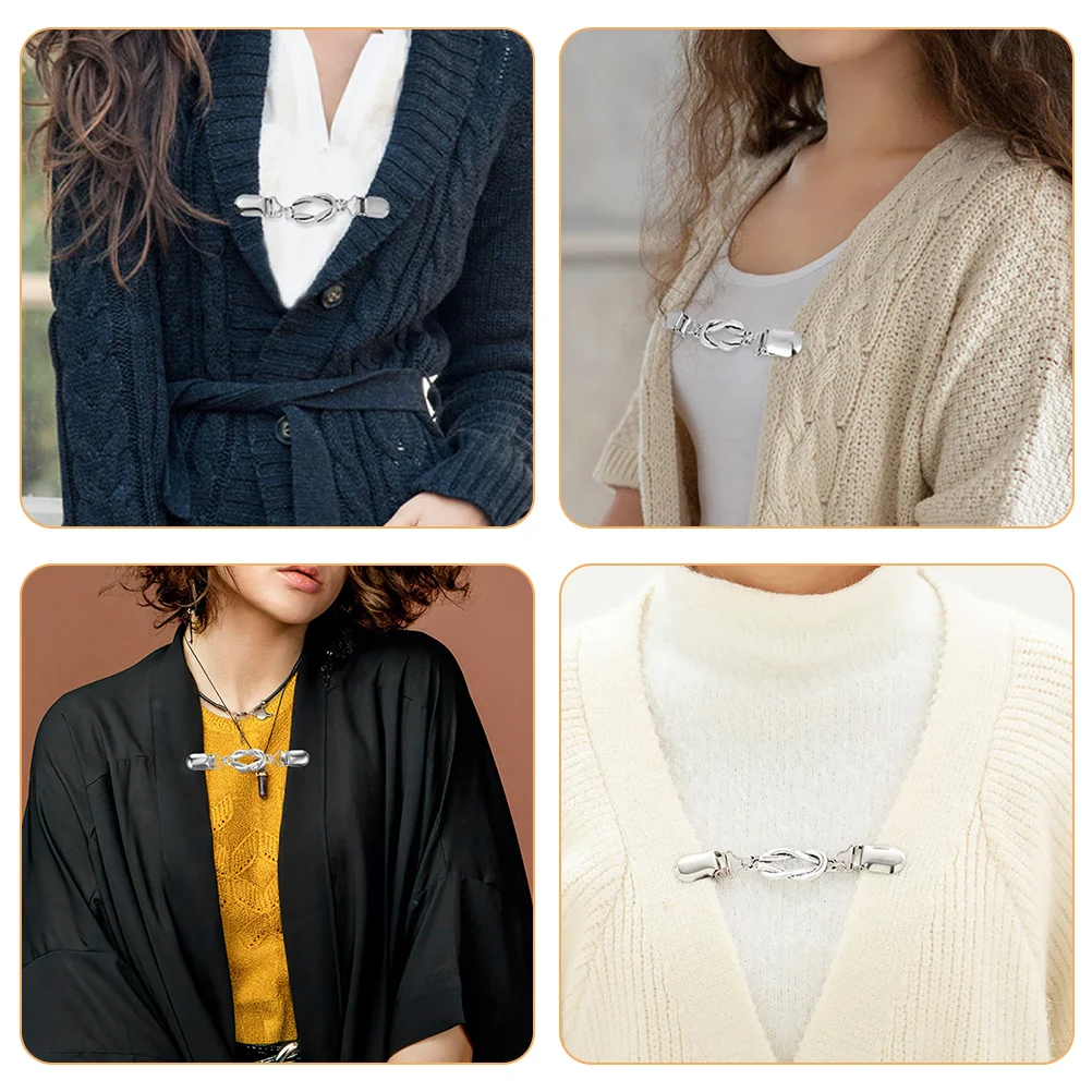 2 clip per scialle vintage per donna, spilla per colletto cardigan in lega retrò, porta sciarpa per maglione multifunzionale, clip per accessori di abbigliamento