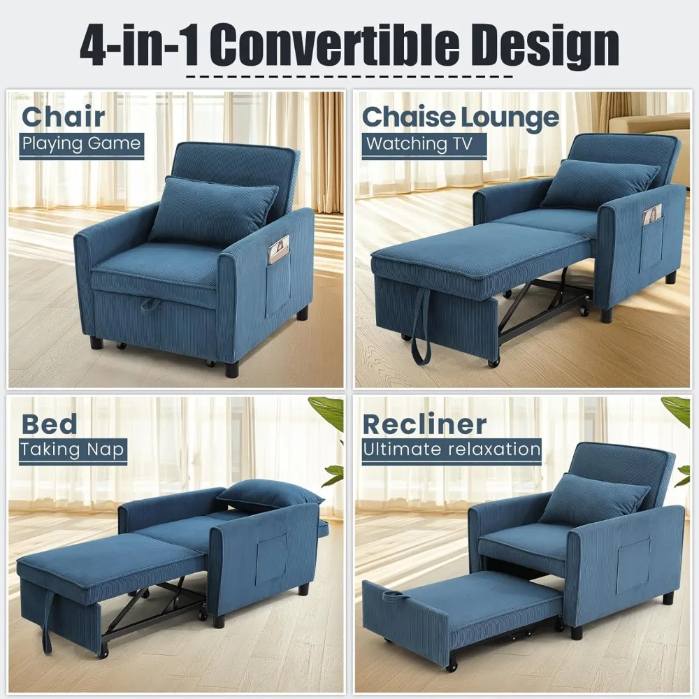 Sleeper Sofa,Sofa Bed 4 in 1 Pull Out Couch Bed W/Storage Bag,Adjustable Backrest&Armrests Chaise for Living Room,Sofa Sleeper