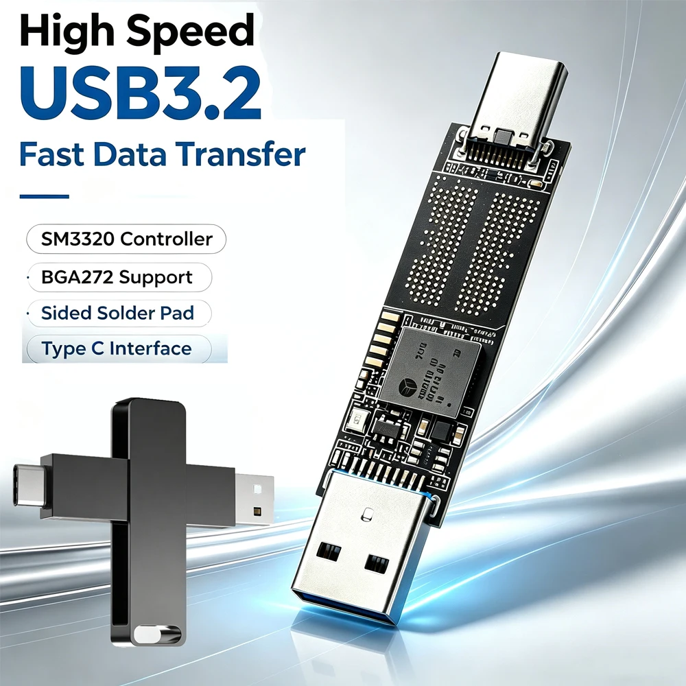 DIY Flash Drive PCB High Speed USB3.2 Type C SM2320 Controller BGA272 Double Sided Solder Pad Portable Storage