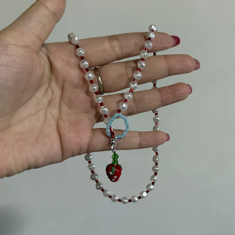 

2026Y2K Cute Harajuku Resin Red Fruit Pendant Bead Choker Necklace Goth Vintage Aesthetic Vacation Scene Accessories