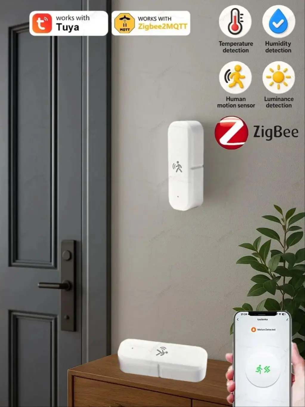 Czujnik ruchu Zigbee PIR, opcja radaru mmWave, czujnik wilgotności, temperatury i światła, detektor dla Tuya Smart Life 2MQTT Home Assistant — zdjęcie 2
