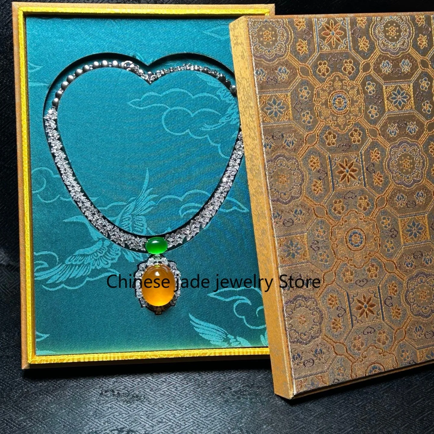 Real Natural Perfect High Ice Yellow Myanmar Jade Jadeite Pendant&Necklaces