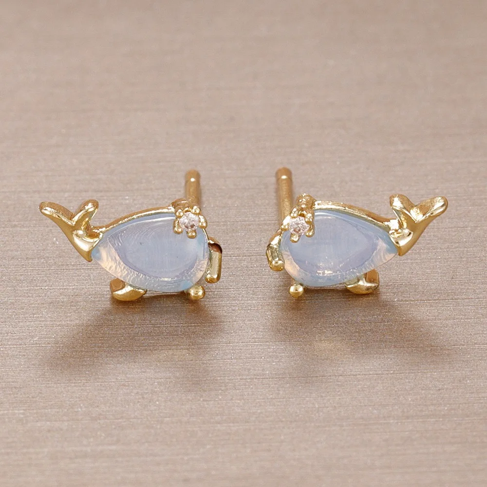 1 Pair Cute Marine Small Animals Zircon Stud Earrings For Women Fish/Seahorse/Crab Gold Plated Ear Studs Jewelry Gift