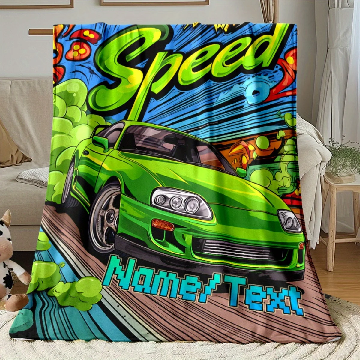 قطعة واحدة من بطانية سيارة السباق المخصصة - اسم/نص مخصص، رمي من الفلانيل خفيف الوزن مع تصميم نص سريع - دافئ ناعم لجميع المواسم #2