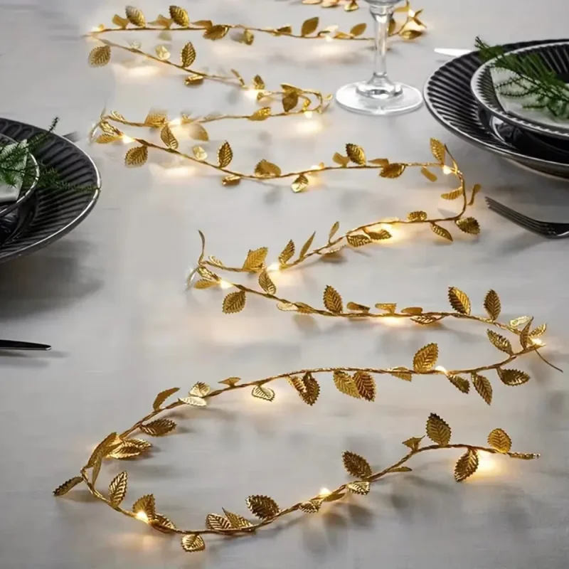 20LED Golden Tiny Leaves Copper Wire String Lights Battery Powered Fairy Lights for Home Wedding Party Christmas DIY Decoration