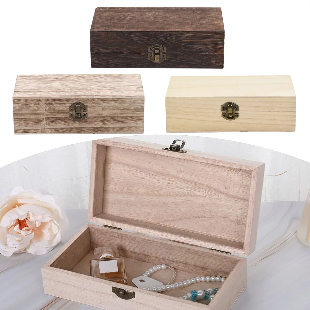 1pc Wooden Storage Box For Jewelry Coffee Beans Rectangular Sealed Storage Box With Retro Buckle Clamshell Wooden Box Tool