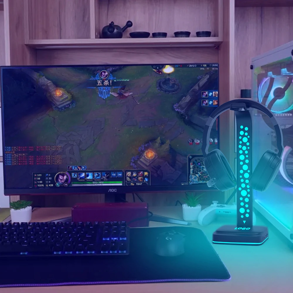 Headset-Ständer Universal-RGB-Kopfhörer halter mit 2 USB-Anschlüssen für Gamer-PC-Gaming-Headset-Desktop-Displayst änder