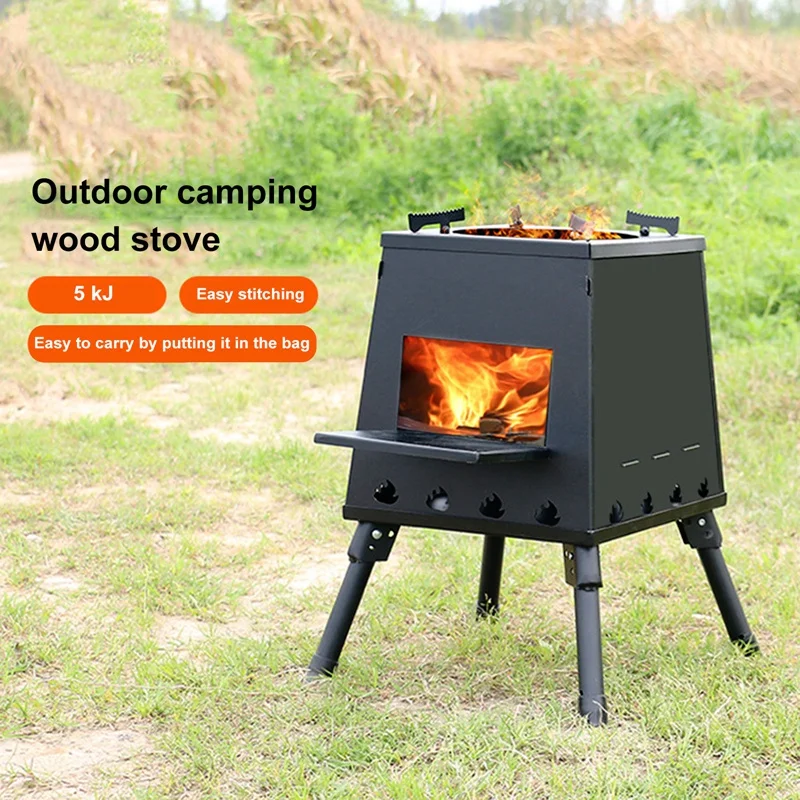 Camping Wood Stove Portable Outdoor Folding Titanium Wood Burning Stove Backpacking Stove Outdoor Survival Hiking Tool