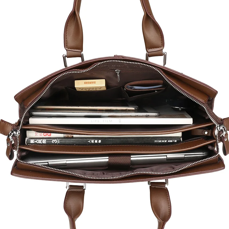 Executive Briefcase Men Husband PU Leather Handbag Laptop Office Shoulder Business Messenger Work Computer Bag for Documents