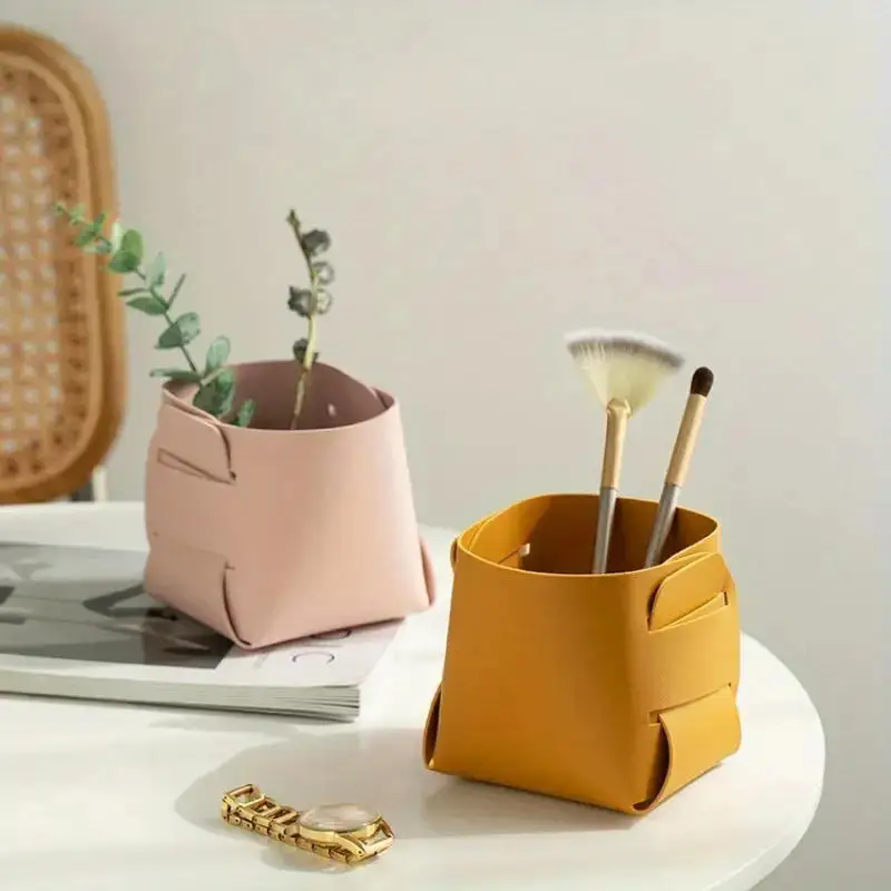 صندوق تخزين مكتبي إبداعي، مفاتيح مجوهرات بلون واحد، صينية عرض، منظم المكياج، سلة تخزين قابلة للطي متعددة الأغراض #2