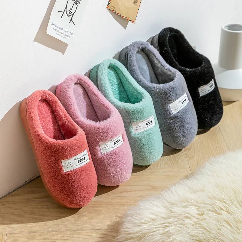 Cotton slippers for women\'s home use in winter indoor anti slip home furnishings for couples winter warmth plush fur for men