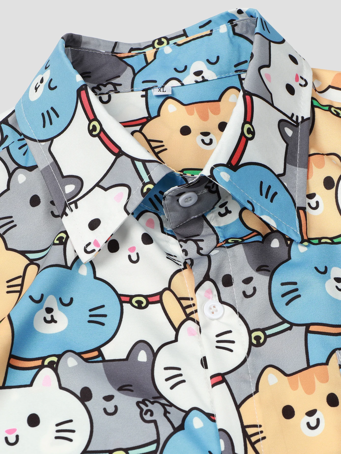 Camisa casual de manga curta masculina, férias de verão, gatinho fofo