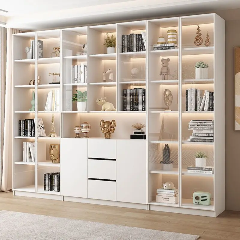 Modern Bookcase with Glass Door Living Room Cabinet Wooden Bookshelf Display Wall Storage Cabinet Dust Proof Sideboard Furniture view 3