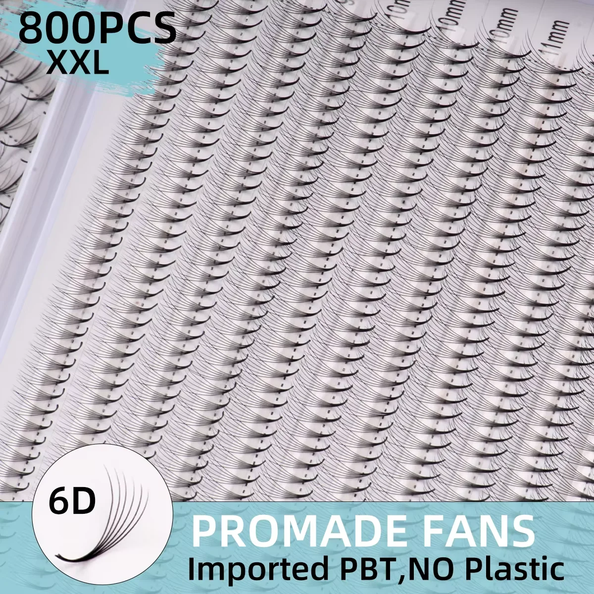 6D 8D 10D LC lashPre-made Volume Fans - XXL16rows Large Tray, 0.05 0.07mm C D L M Curl, Pointy Thin Base Promade Lash Extensions