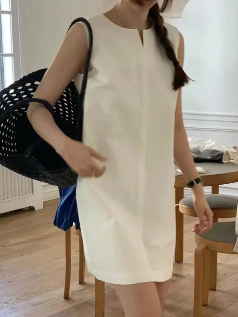 

Korean Chic Summer Loose Casual round Ne Svel Vest Dr ort Skirt Women's Faionable Pure Color Comfortable Dr