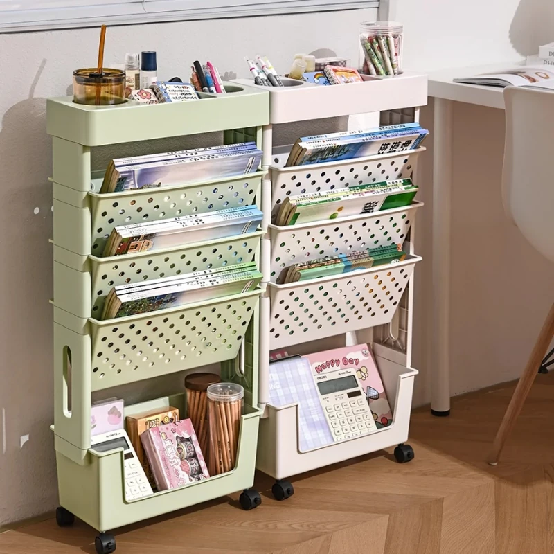 Simple Mobile Versatile Storage Rack on Wheels for Books Documents Home Office Classroom Flexible Moving Shelf