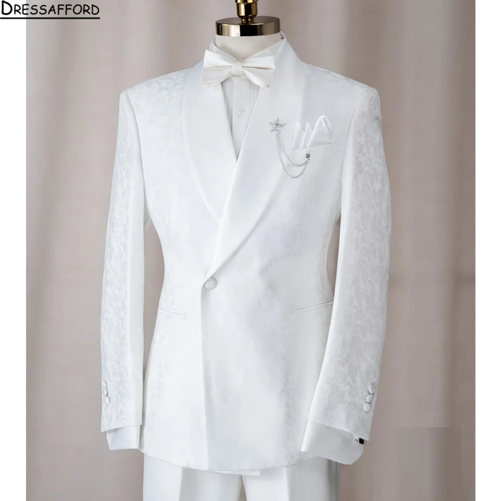 

2 Pieces Ivory Men's Groom Tuxedos Shawl Lapel One Button Blazer Black Pants Business Tuxedo Formal Suit for Men Jacket Trousers