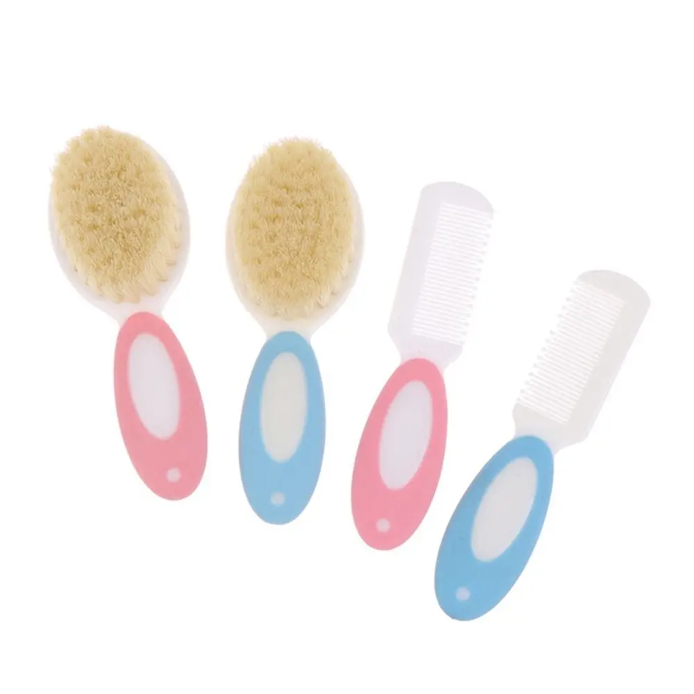 2PCS/Set New Wool Baby Hairbrush Blue Pink Infant Comb Head Massager Baby Brush Bath Brush Set Baby Care