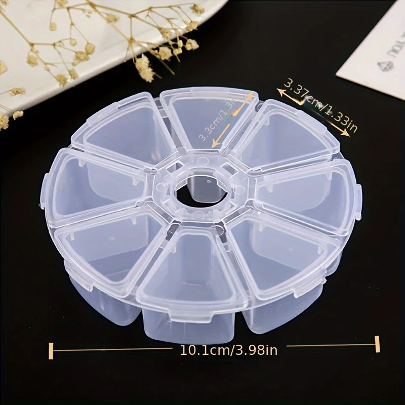 

8 Slots Round Compartment Plastic Storage Box for Beads Earrings Adjustable Jewelry Container Transparent Box Case