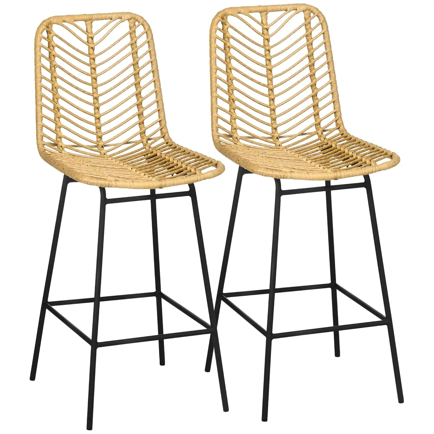 

Rattan Bar Stools Set of 2, 26" Counter Height Barstools, Boho Kitchen Island Stools with Breathable Wicker Seat, Customized